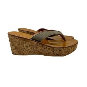 K. Jacques Diorite Thong Cork Wedge Platform Sandals Tan Suede 38 / 6.5 / 7